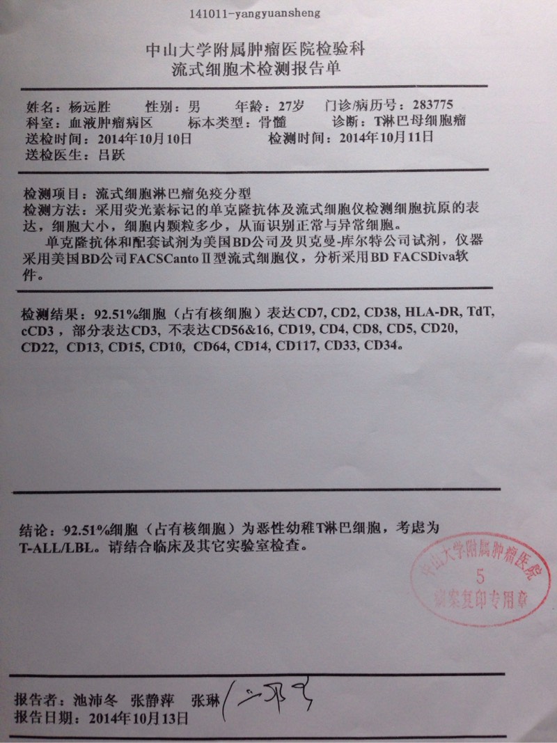 求助,t淋母的病理及流式细胞报告单,麻烦分析!-淋巴瘤